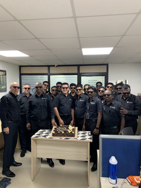 Cavalier Tool India Staff and Brian Bendig looking cool while posing in some sunglasses. International Business Development Manager Chris Vander Park is standing to the left of the group.